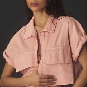 New Pink Pilcro by Anthropologie Cropped Cotton Boxy Top Sz X-Large